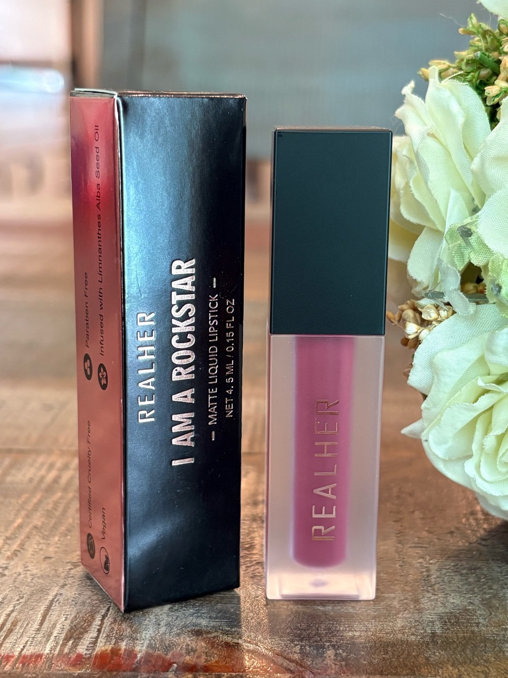 New REALHER Matte LIQUID LIPSTICK in I AM A ROCKSTAR {Dark Purple}